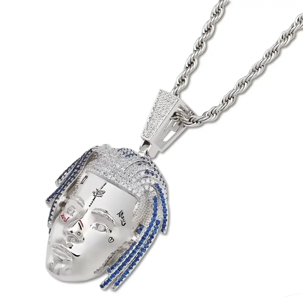 Silver and diamond XXXTentacion pendant necklace.