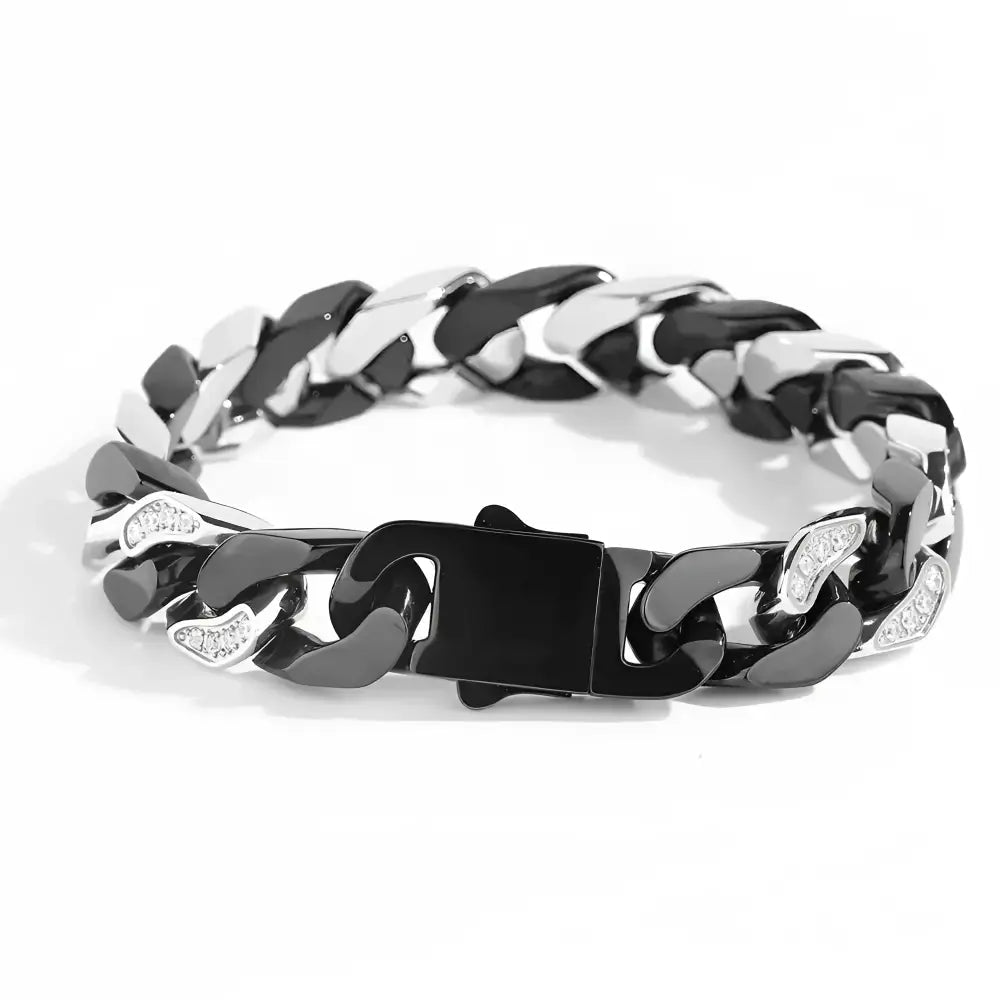 Two-tone chain link bracelet with crystal accents.