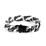 Silver and black chain bracelet with crystal accents.