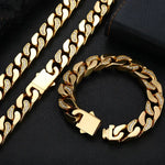 Gold-toned, diamond-studded chain and bracelet set.