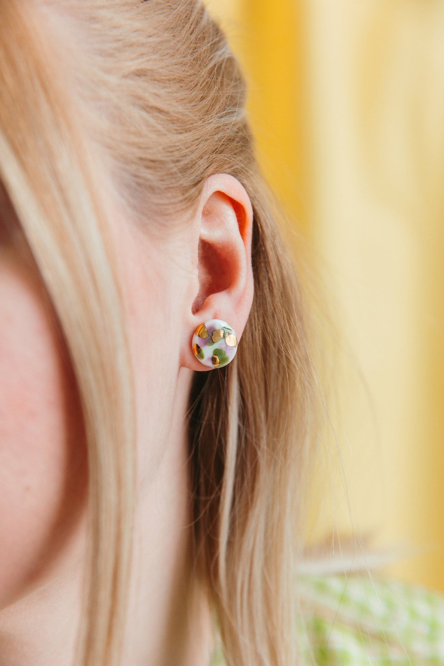 Porcelain Tache Studs -  Green and Orange