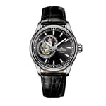 Black-faced Reef Tiger watch with leather band, a stylish accessory for watches enthusiasts