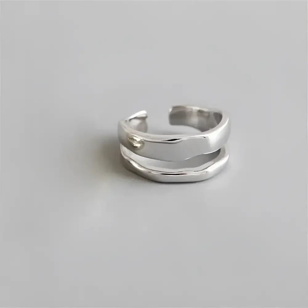 Silver double-band ring.