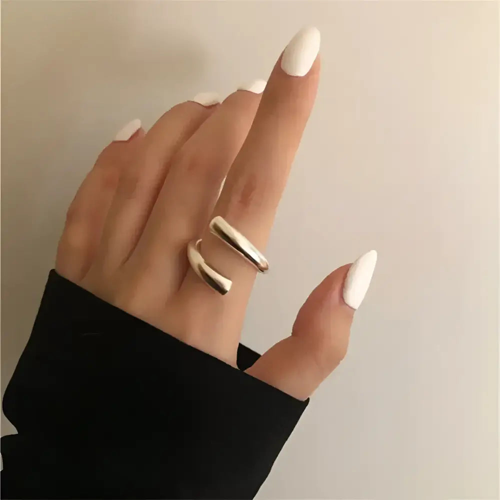 Silver open ring.