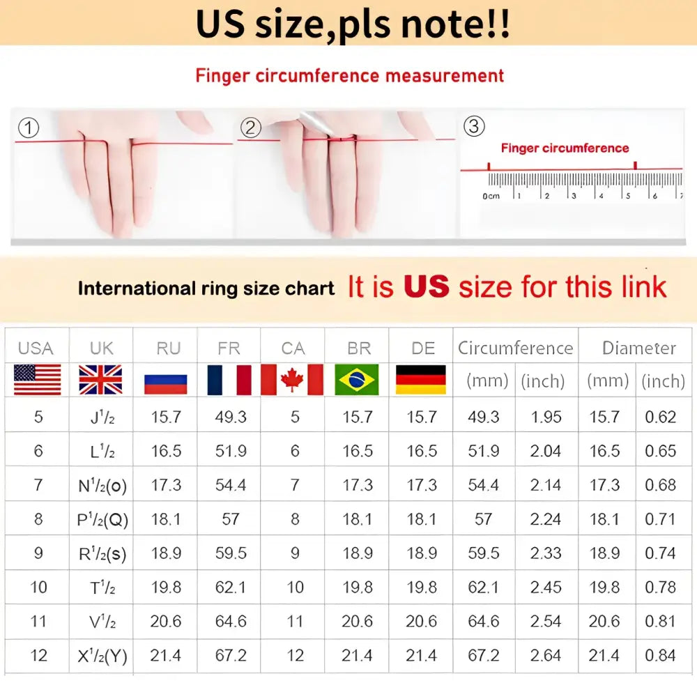 International ring size chart.