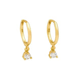 Pair of gold hoop earrings with teardrop gems.