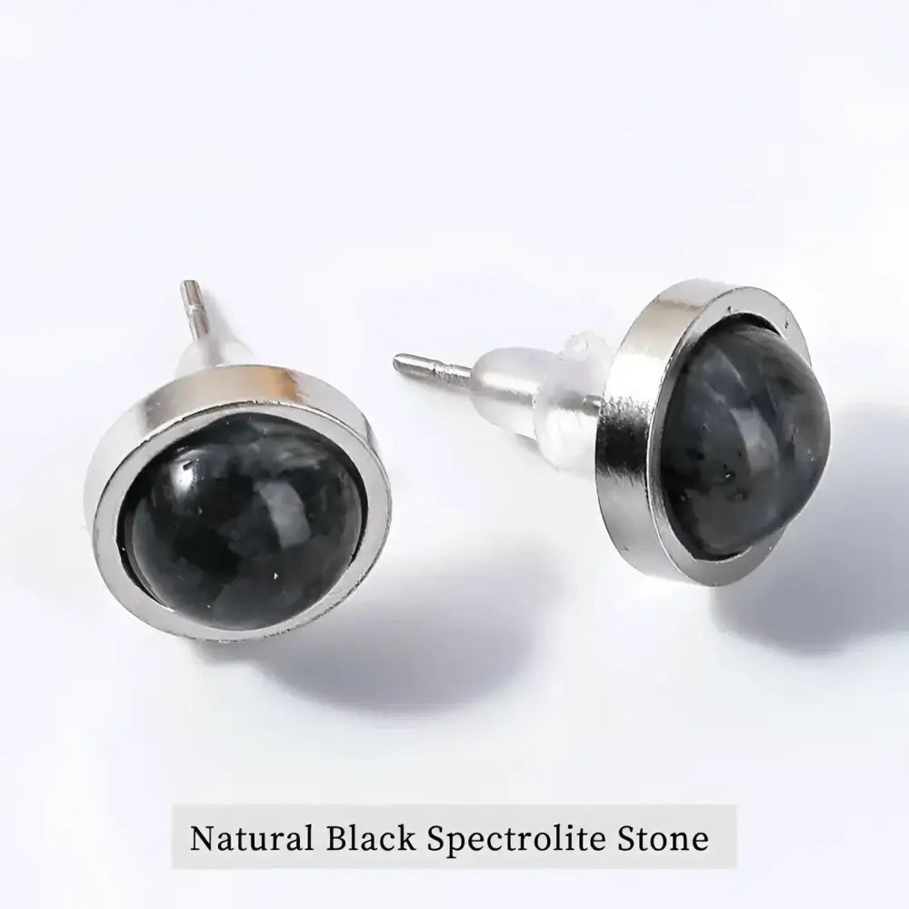 Black spectrolite stone stud earrings.