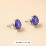Pair of blue chalcedony stud earrings.