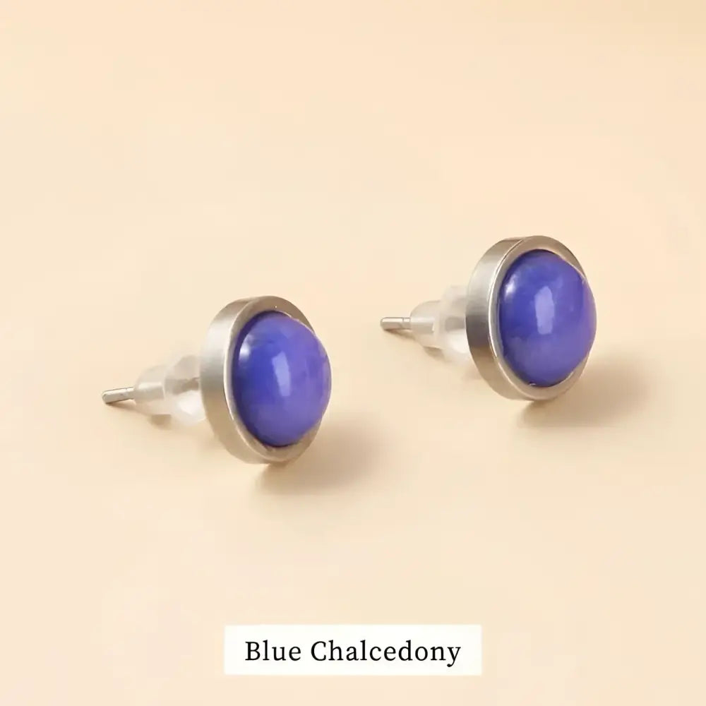 Pair of blue chalcedony stud earrings.
