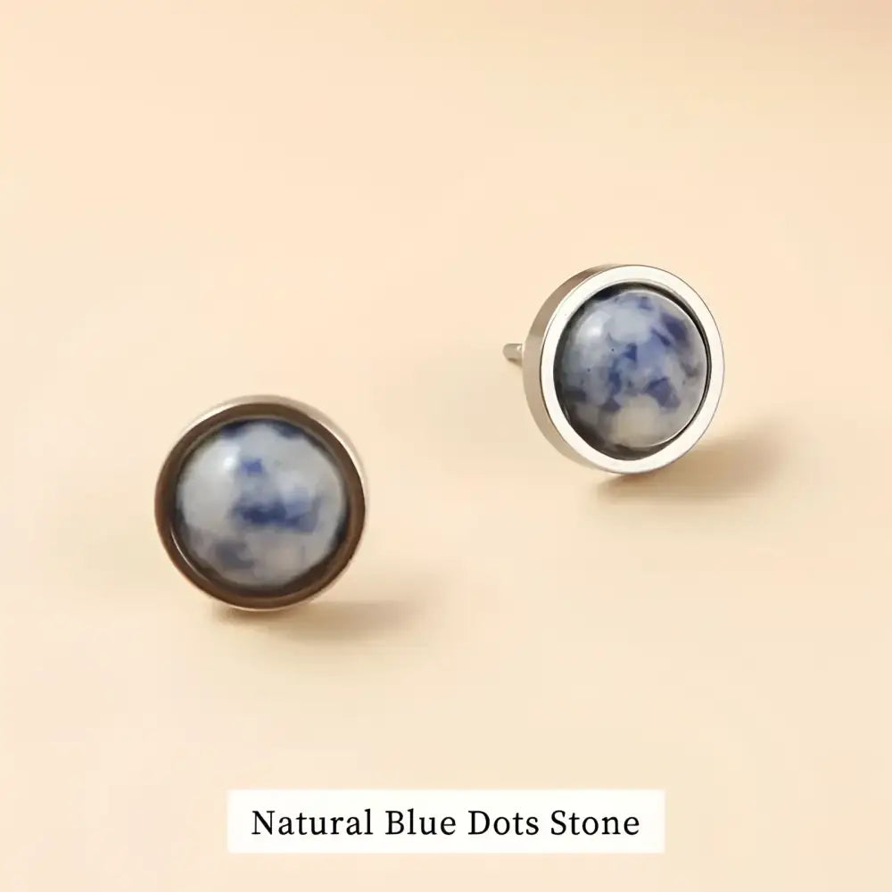 Round blue stone stud earrings.