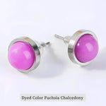 Pair of fuchsia chalcedony stud earrings.