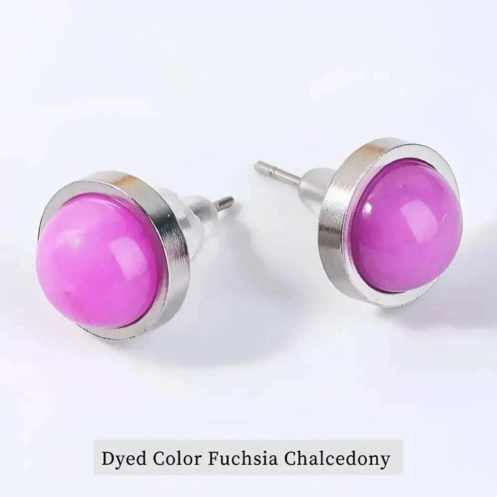 Pair of fuchsia chalcedony stud earrings.