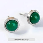 Green chalcedony stud earrings.