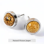 Pair of natural picture jasper stud earrings.