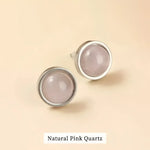 Round pink quartz stud earrings.