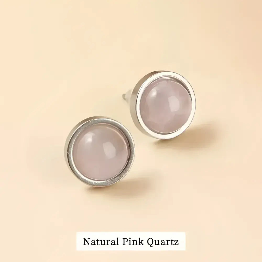 Round pink quartz stud earrings.