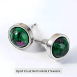 Dyed red and green gemstone stud earrings.