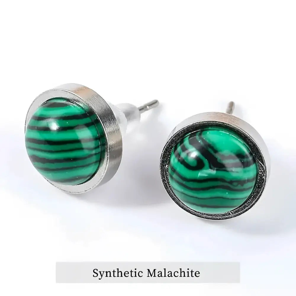 Synthetic malachite stud earrings.