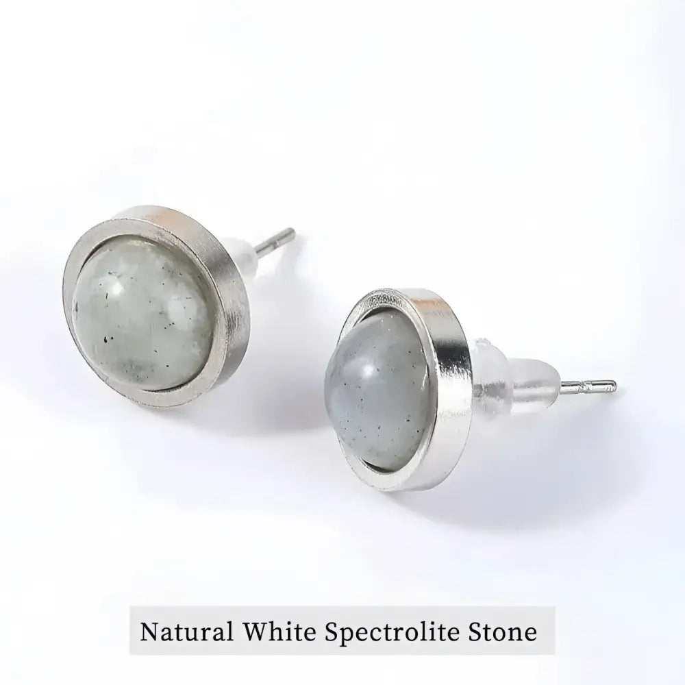 Pair of white spectrolite stone earrings.