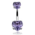 Heart-shaped purple gemstone belly ring.