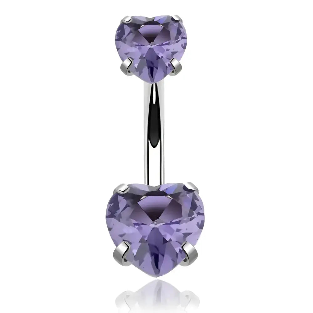 Heart-shaped purple gemstone belly ring.