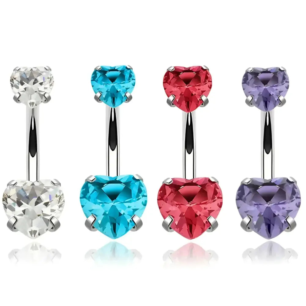 Four heart-shaped belly button rings.