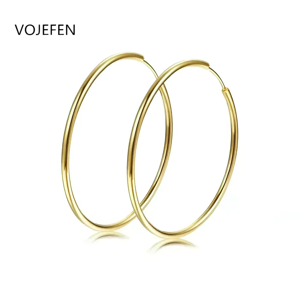 Pair of gold hoop earrings.