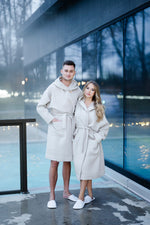 Waffle Cotton UNISEX Robe with Hood - White