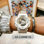 White G-Shock Casio sport watch, durable accessories for active lifestyles